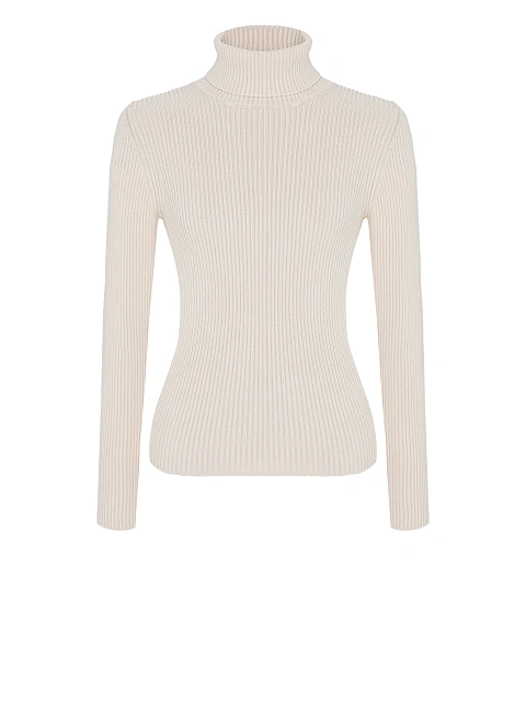 Светло-бежевая трикотажная водолазка в рубчик, 1