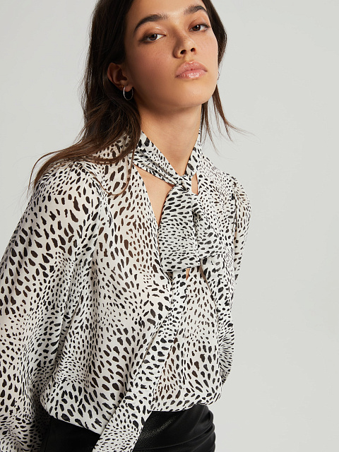 Черно-белая шифоновая блузка с леопардовым принтом, 5