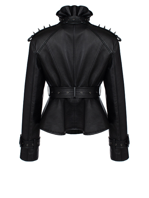 Черная кожаная косуха с шипами и баской, 3