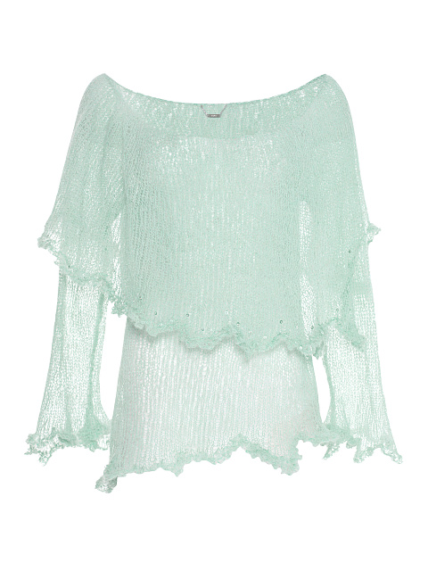 Зеленый свитер из мохера с открытыми плечами, 1