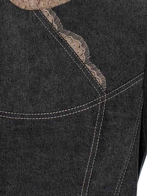 Платье-миди из серого денима с кружевом, 4