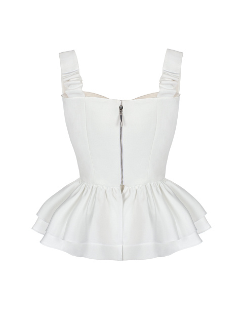 Белый атласный топ с баской, 2