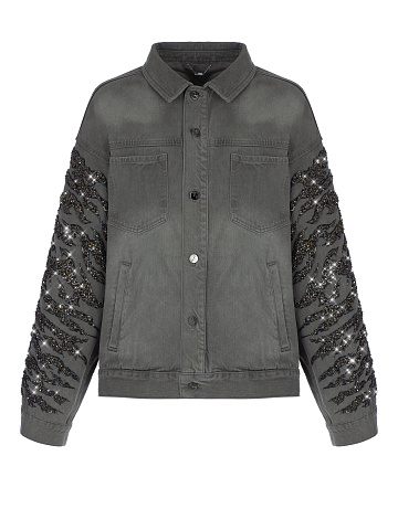 Серая джинсовая куртка с вышивкой, 1