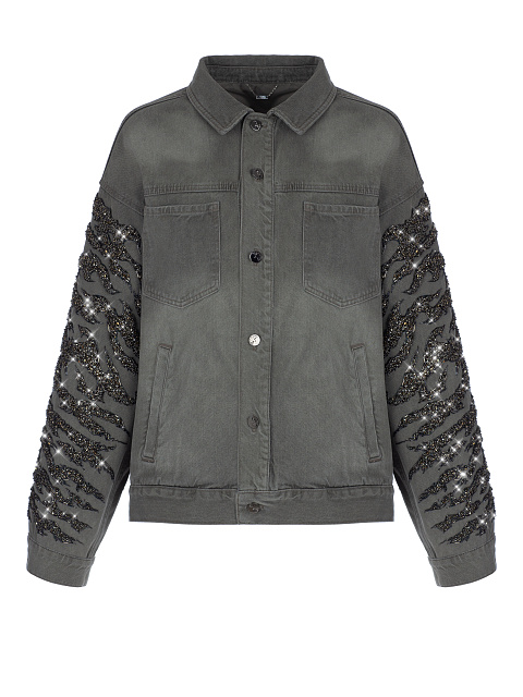 Серая джинсовая куртка с вышивкой, 1
