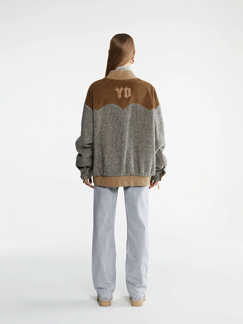 Серый бомбер из шерсти букле с люрексом, 5 Серый бомбер из шерсти букле с люрексом, 5