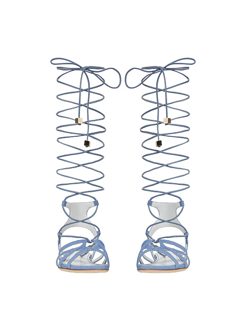 Голубые сандалии из денима и кожи с длинными завязками, 2 Голубые сандалии из денима и кожи с длинными завязками, 2