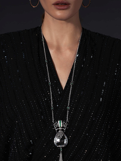 Колье-ароматница из белого золота с бриллиантами, изумрудами и кварцем, 2 Колье-ароматница из белого золота с бриллиантами, изумрудами и кварцем, 2