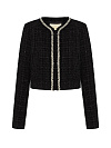 Жакет твидовый черного цвета с декоративной жемчужной тесьмой