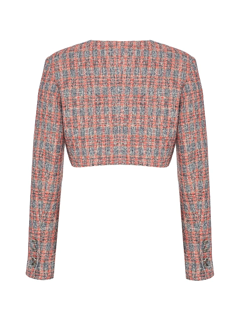 Красно-серый укороченный жакет из твида, 2 Красно-серый укороченный жакет из твида, 2