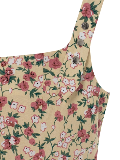 Бежевое платье-мини из хлопка с розовым цветочным принтом, 4