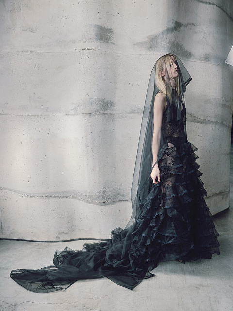 Черное платье-макси из сетки с кружевом, 4