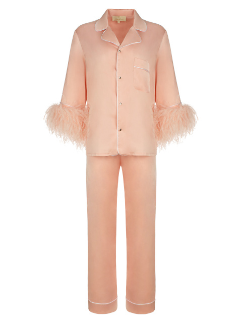 Розовая шелковая пижама с боа, 1