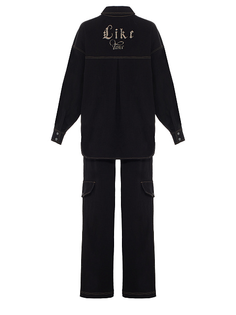 Черный хлопковый костюм с принтом на спине, 3