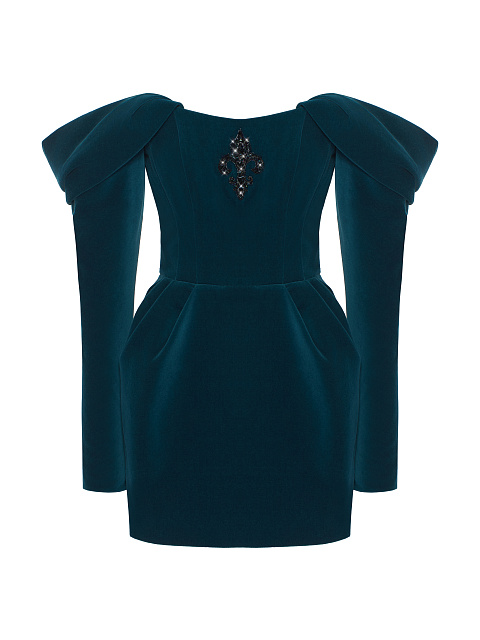 Темно-бирюзовое бархатное платье с вышивкой, 1