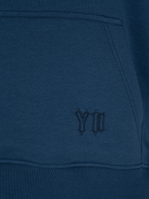 Синий трикотажный костюм с белой вышивкой, 5