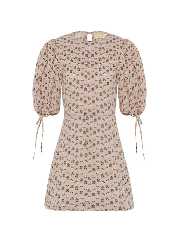 Розовое хлопковое платье-мини с цветочным принтом, 1