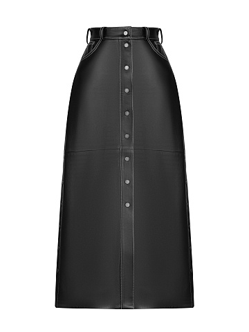 Черная кожаная юбка-миди, 1