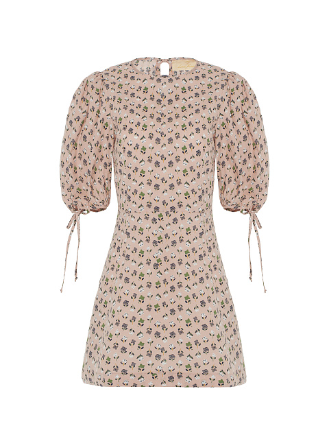 Розовое хлопковое платье-мини с цветочным принтом, 1