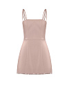 Пудрово-розовое атласное платье-мини со стразами на подоле