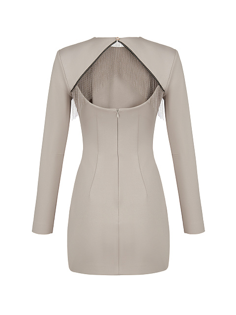 Серое платье-мини с бахромой на спине, 2