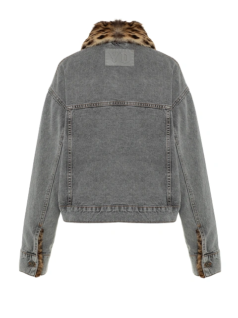 Серая джинсовая куртка с подкладом из меха дикой кошки, 2
