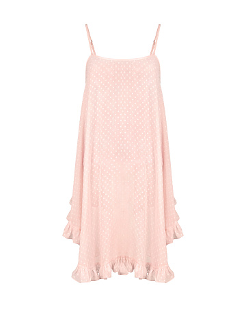 Розовый сарафан из шифона в горошек, 1