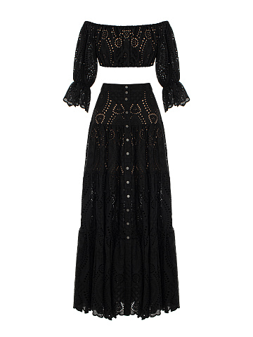 Черный хлопковый комплект из топа и юбки-макси, 1