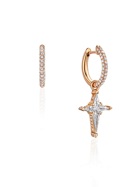 Асимметричные хупсы из розового золота с подвеской, 1 Асимметричные хупсы из розового золота с подвеской, 1