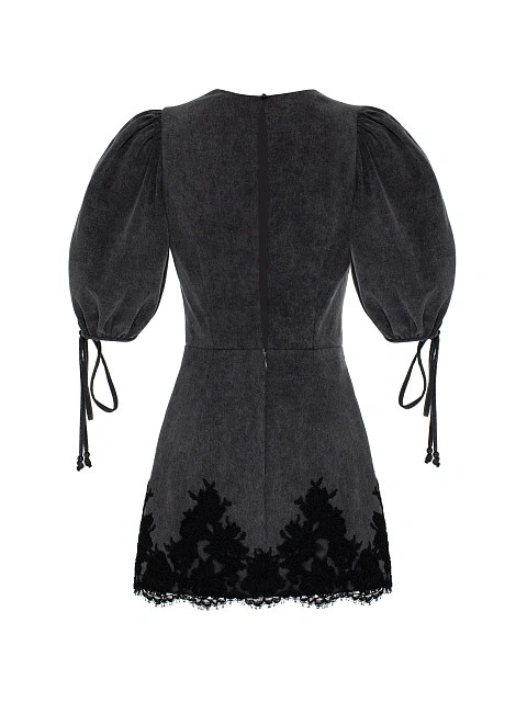 Темно-серое платье-мини из денима с кружевом, 3