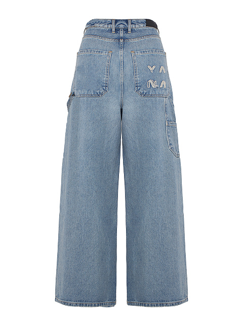 Широкие голубые джинсы из хлопка с нашивкой, 2