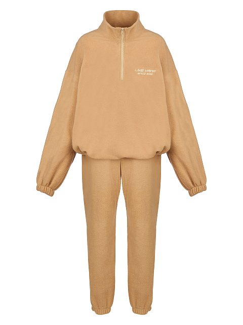 Бежевый флисовый костюм с вышивкой, 1