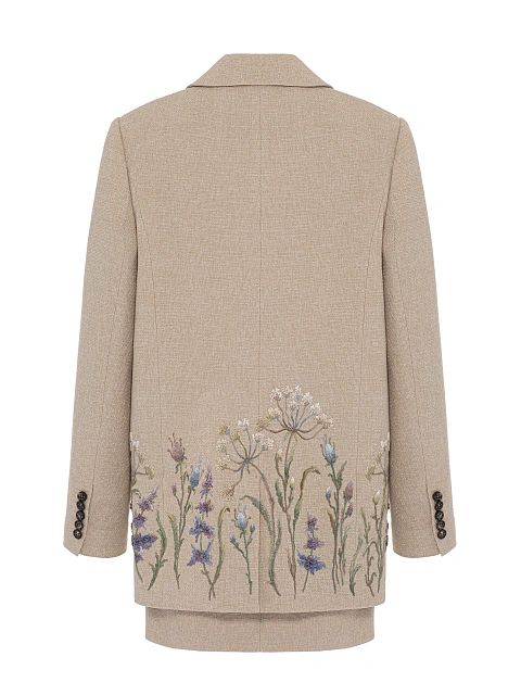 Бежевый костюм-тройка с цветочной вышивкой, 6