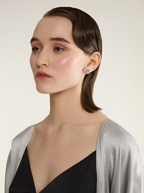 Пусеты с халцедоном и круглыми бриллиантами, 2 Пусеты с халцедоном и круглыми бриллиантами, 2