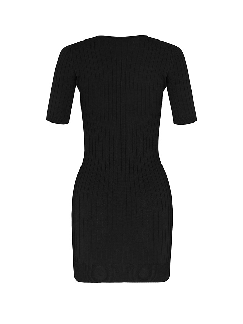 Черное вязаное платье-мини в рубчик, 2