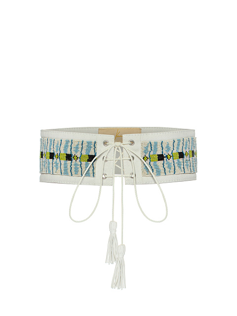 Белый хлопковый пояс с вышивкой бисером, 1