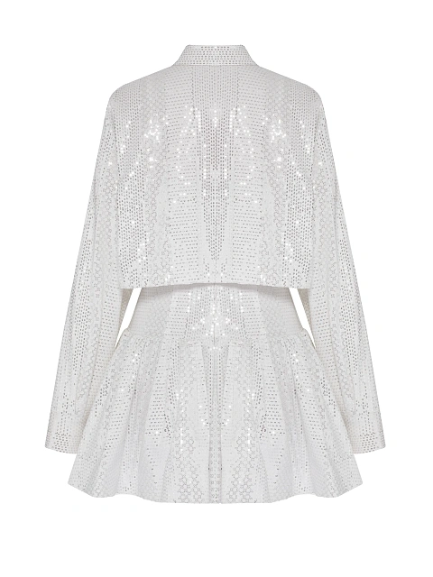 Серебристый комплект из платья-мини и рубашки в пайетках, 3