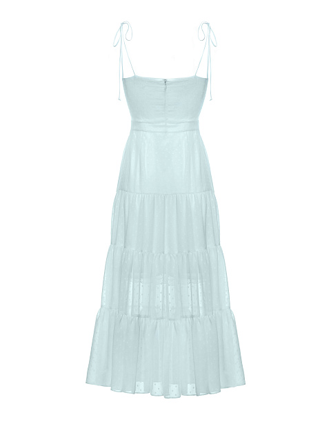 Светло-бирюзовый сарафан из шифона в горошек, 2