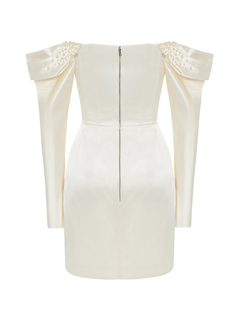 Белое платье-мини из шелка с открытыми плечами и вышивкой, 2