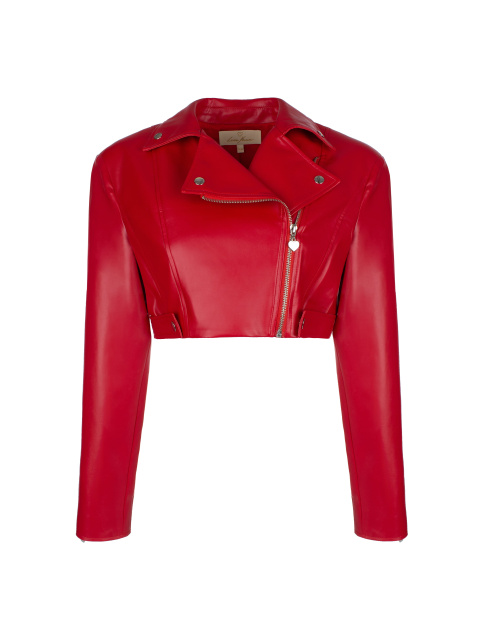 Красная укороченная куртка-косуха из эко-кожи, 1