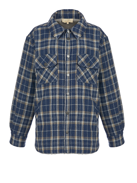 Синяя рубашка в клетку с подкладкой из серого искусственного меха, 1 Синяя рубашка в клетку с подкладкой из серого искусственного меха, 1