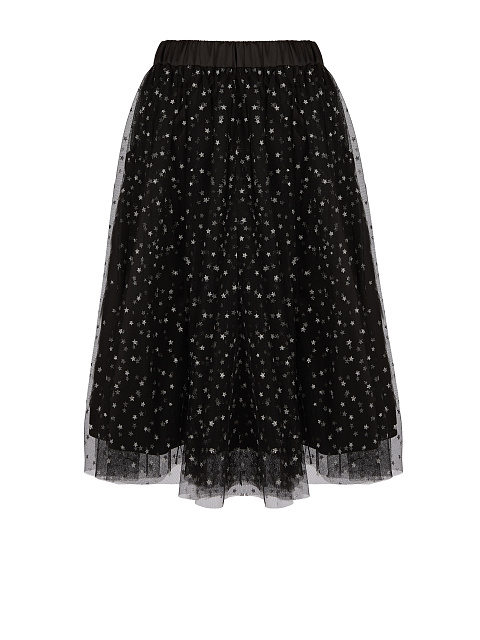 Черная юбка-миди из сетки с серебристыми звездами, 1