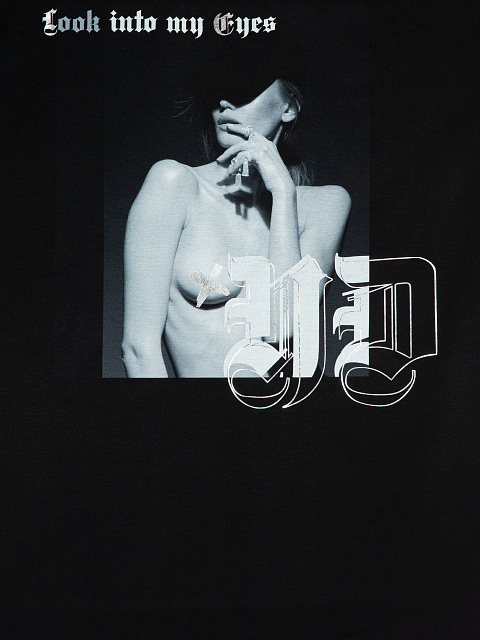 Черная хлопковая футболка с принтом, 3