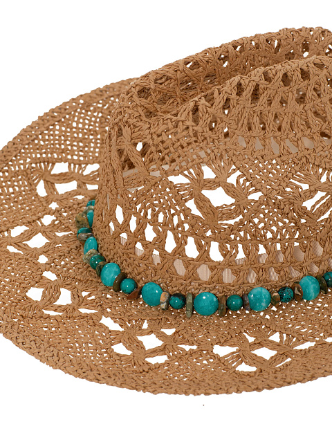 Темно-бежевая соломенная шляпа с аквамарином, бирюзой и яшмой, 4