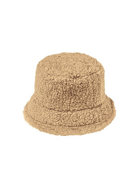 Бежевая панама из эко-меха с вышивкой LY, 2