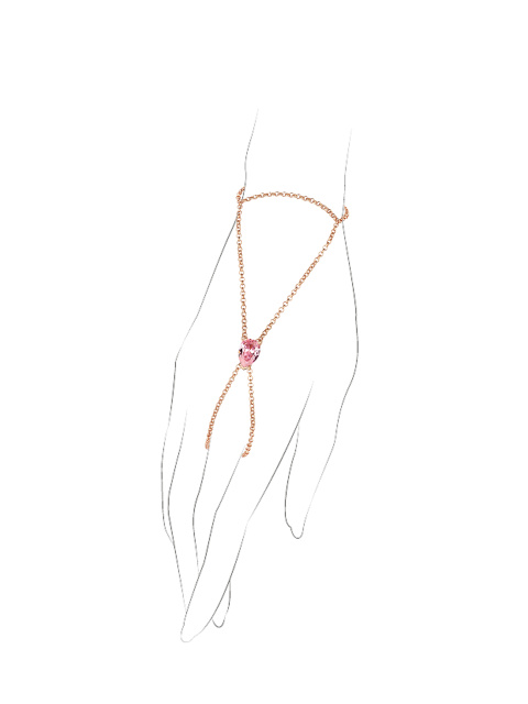 Слейв-браслет из позолоченного серебра с розовым фианитом огранки «груша», 1