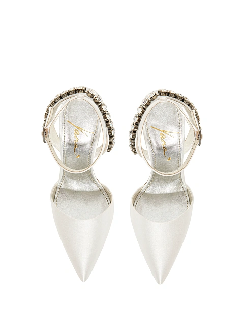 Белые туфли из сатина с острым мысом и стразами, 4 Белые туфли из сатина с острым мысом и стразами, 4