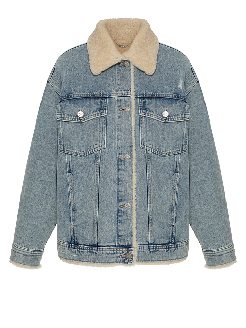 Голубая джинсовка на овчине молочного цвета, 1