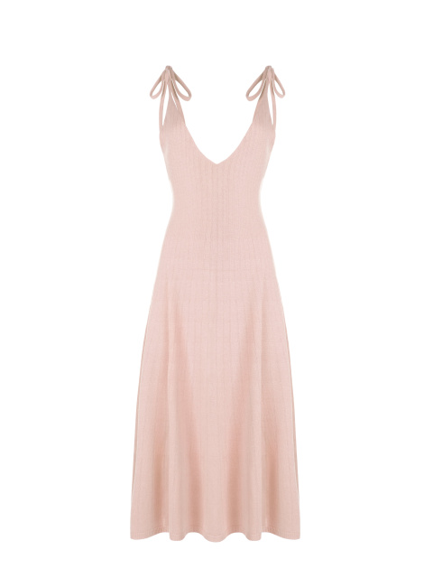 Розовое вязаное платье-миди, 1
