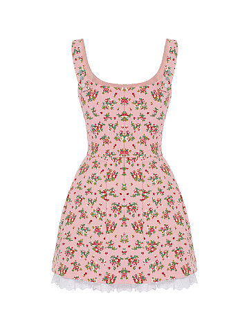 Розовое платье-мини с кружевным подъюбником, 2