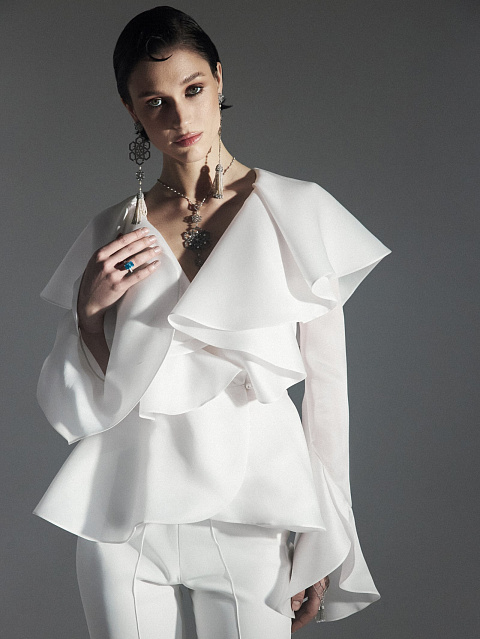 Белый топ из органзы с рюшами, 2